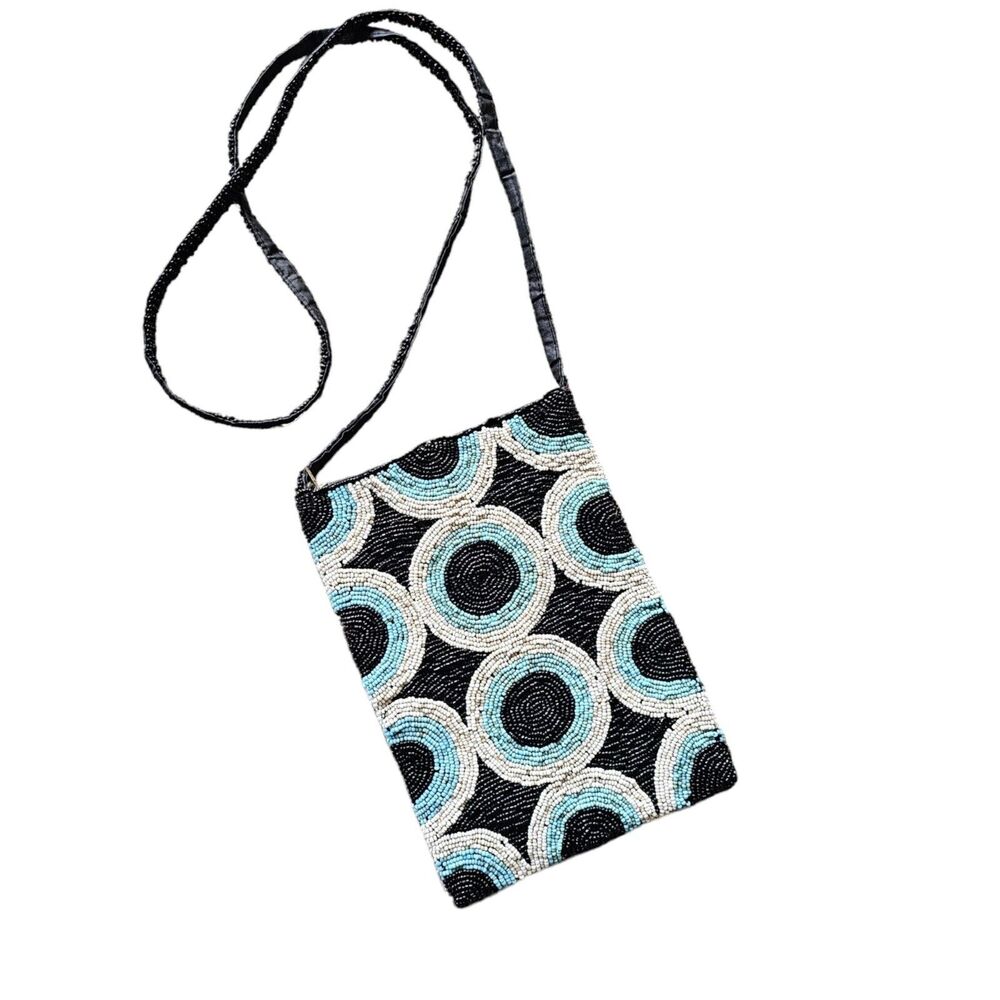 Vintage Beaded Purse Turkish‎ Evil Eye Blue White Black